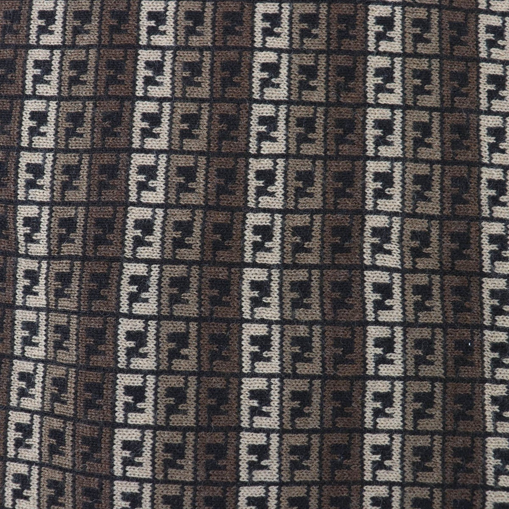 Fendi Wool FF Logo Micro Zucca Pattern Knit Scarf Brown — view 4