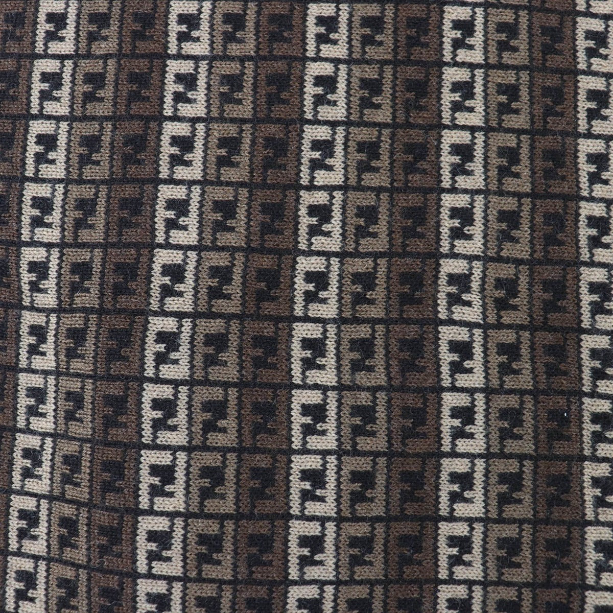 Fendi Wool FF Logo Micro Zucca Pattern Knit Scarf Brown — view 4