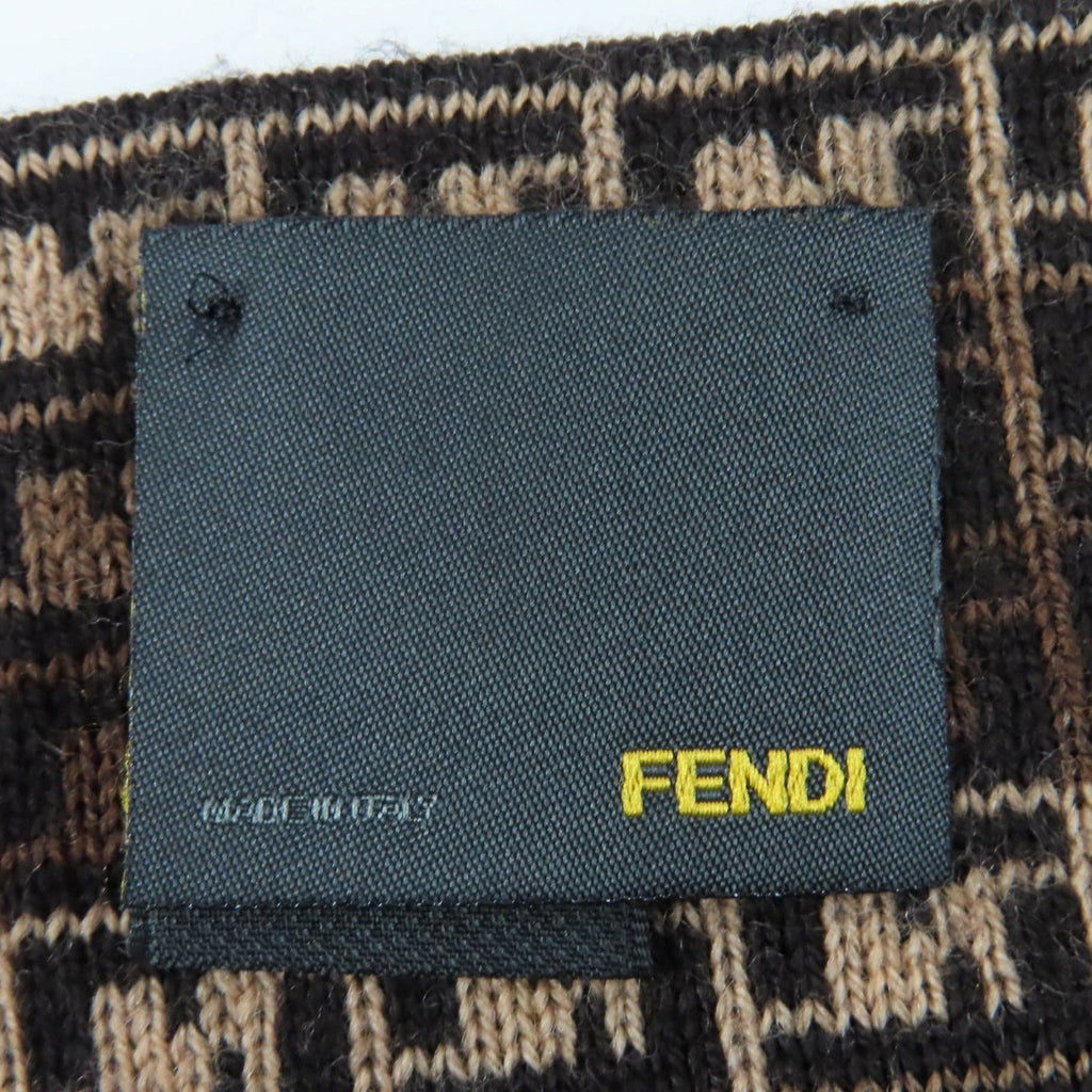 Fendi Wool FF Logo Micro Zucca Pattern Knit Scarf Brown — view 5