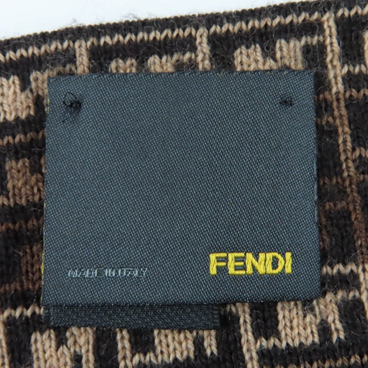 Fendi Wool FF Logo Micro Zucca Pattern Knit Scarf Brown — view 5