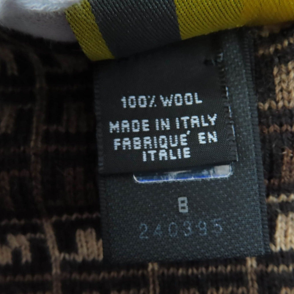 Fendi Wool FF Logo Micro Zucca Pattern Knit Scarf Brown — view 6