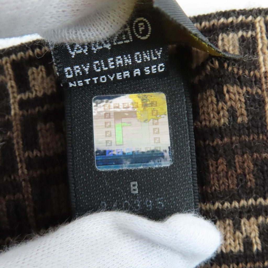 Fendi Wool FF Logo Micro Zucca Pattern Knit Scarf Brown — view 7