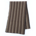 Fendi Wool FF Logo Micro Zucca Pattern Knit Scarf Brown