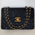 Authentic CHANEL Jumbo Maxi XL 24K Gold Flap Bag Lambskin Chain Shoulder Black