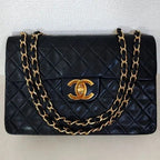 Authentic CHANEL Jumbo Maxi XL 24K Gold Flap Bag Lambskin Chain Shoulder Black
