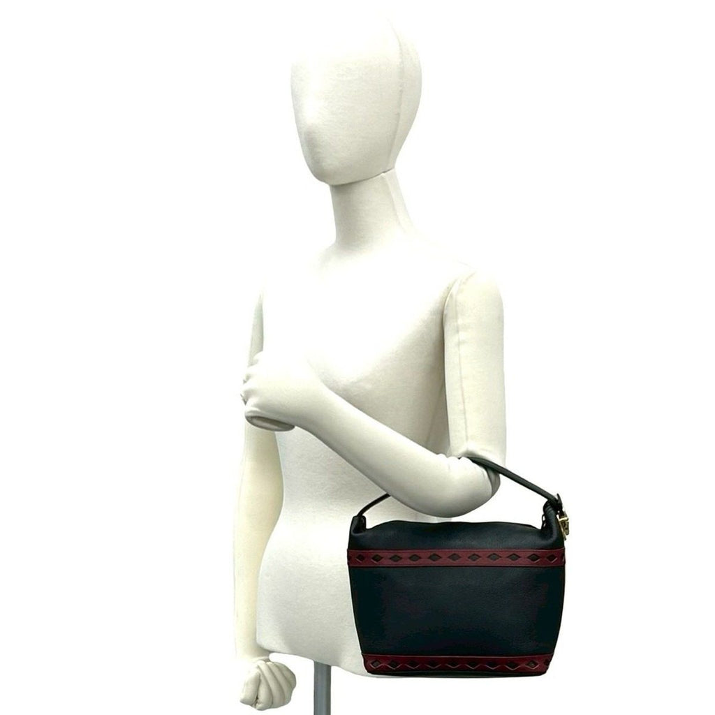 Saint Laurent Yves YSL Logo Cutout Leather Handbag Black Red — view 2