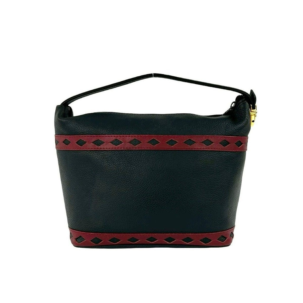 Saint Laurent Yves YSL Logo Cutout Leather Handbag Black Red — view 3