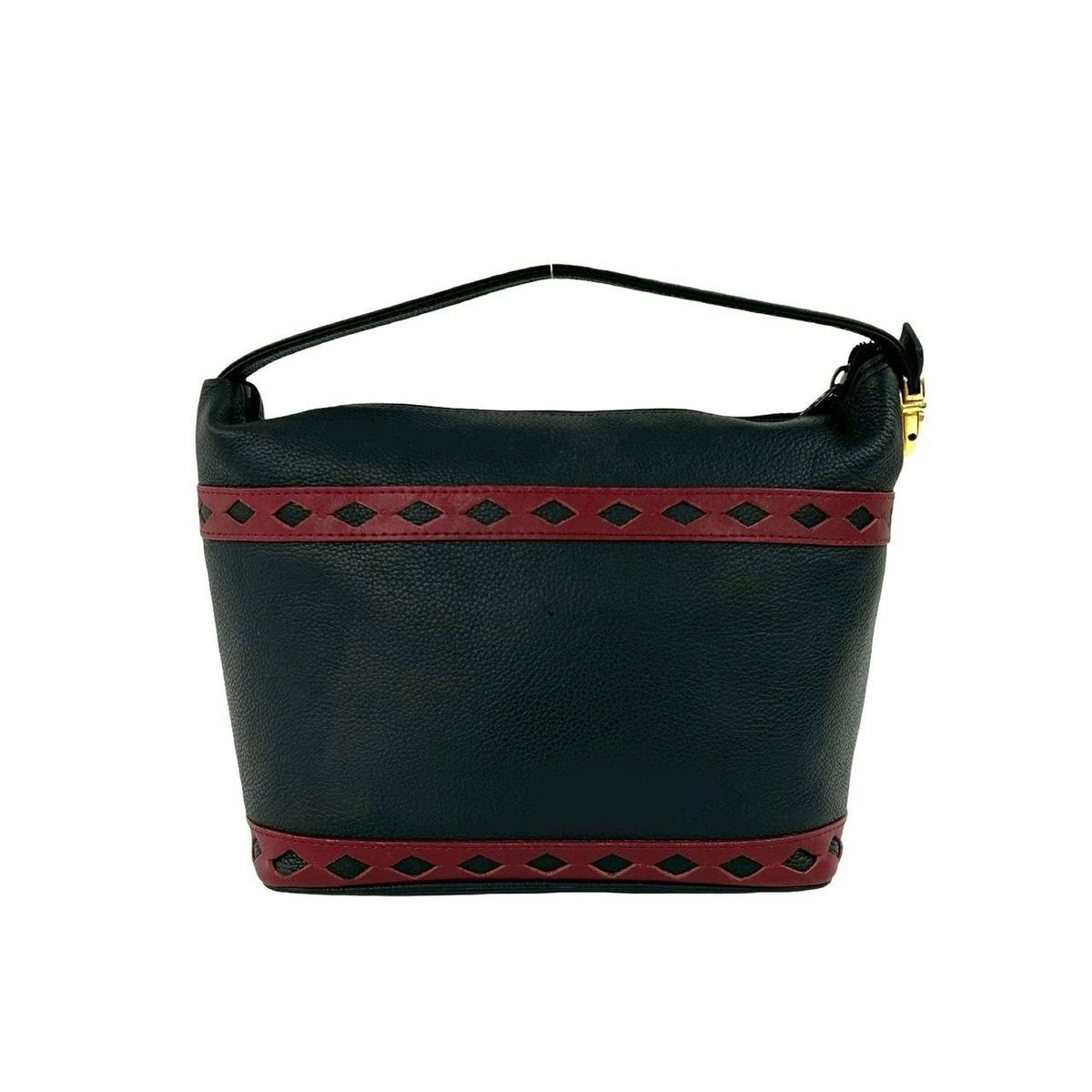 Saint Laurent Yves YSL Logo Cutout Leather Handbag Black Red — view 3