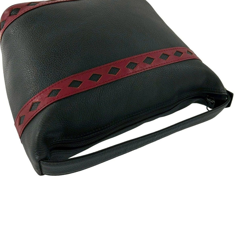 Saint Laurent Yves YSL Logo Cutout Leather Handbag Black Red — view 4