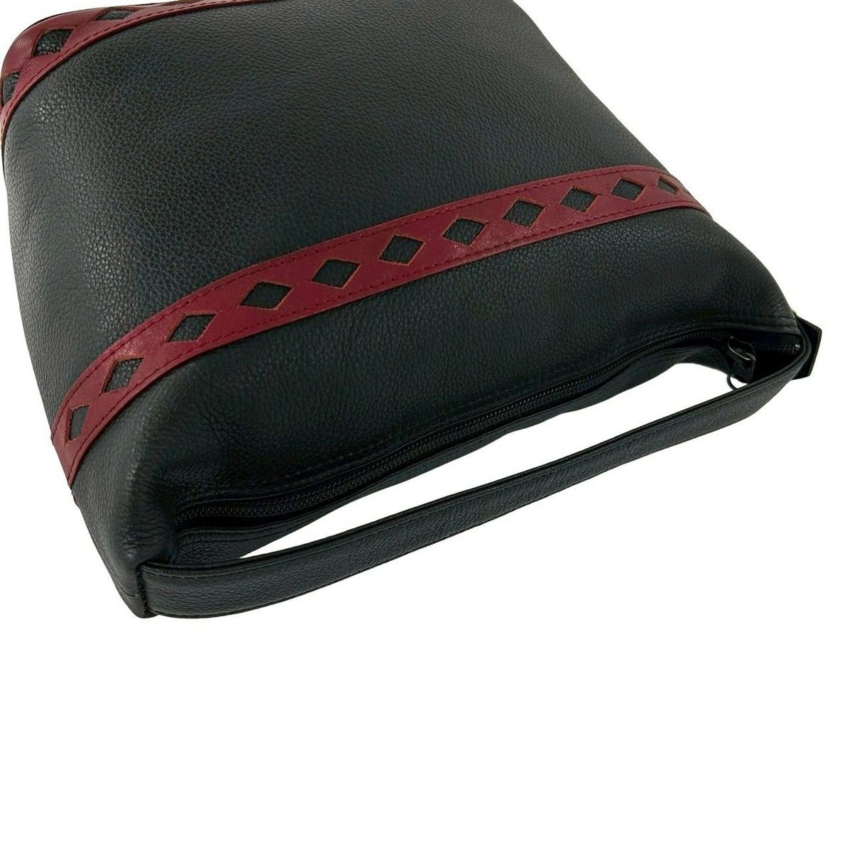 Saint Laurent Yves YSL Logo Cutout Leather Handbag Black Red — view 4