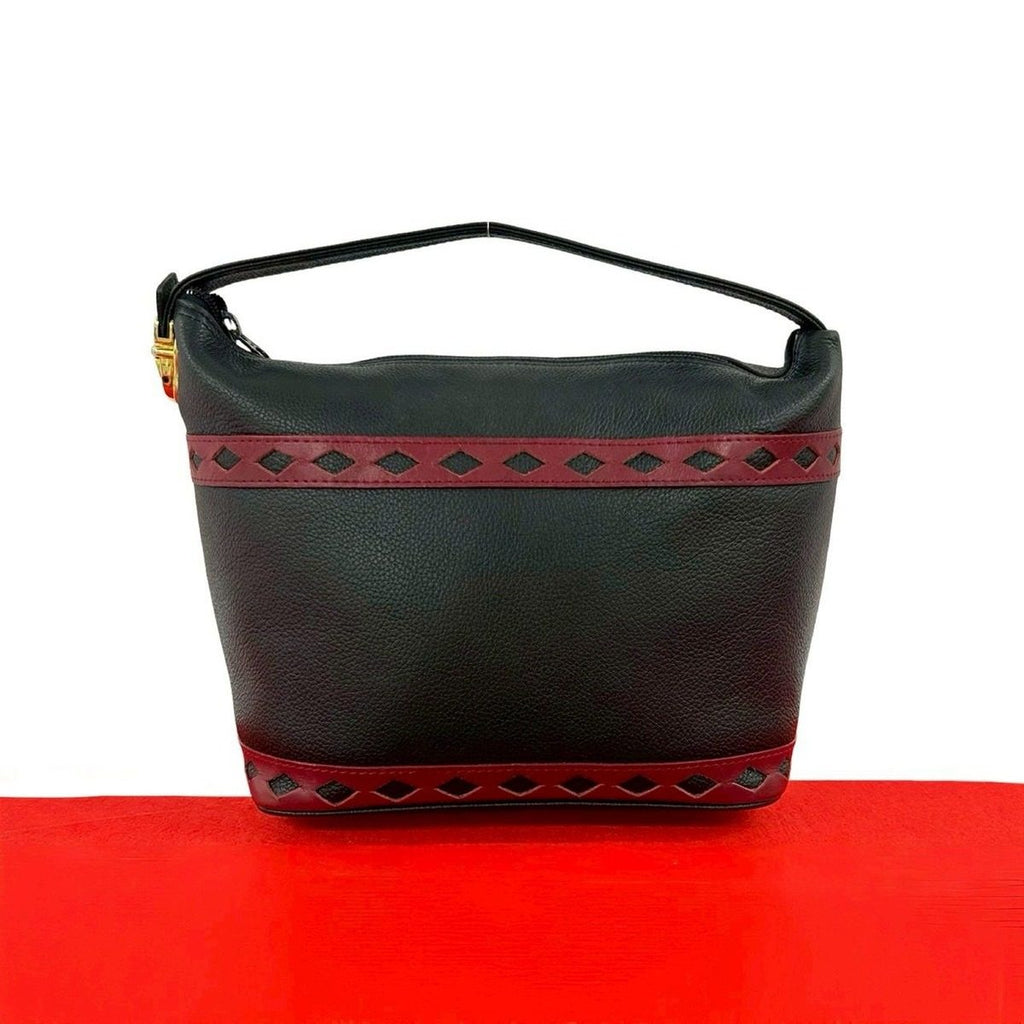 Saint Laurent Yves YSL Logo Cutout Leather Handbag Black Red