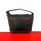 Saint Laurent Yves YSL Logo Cutout Leather Handbag Black Red