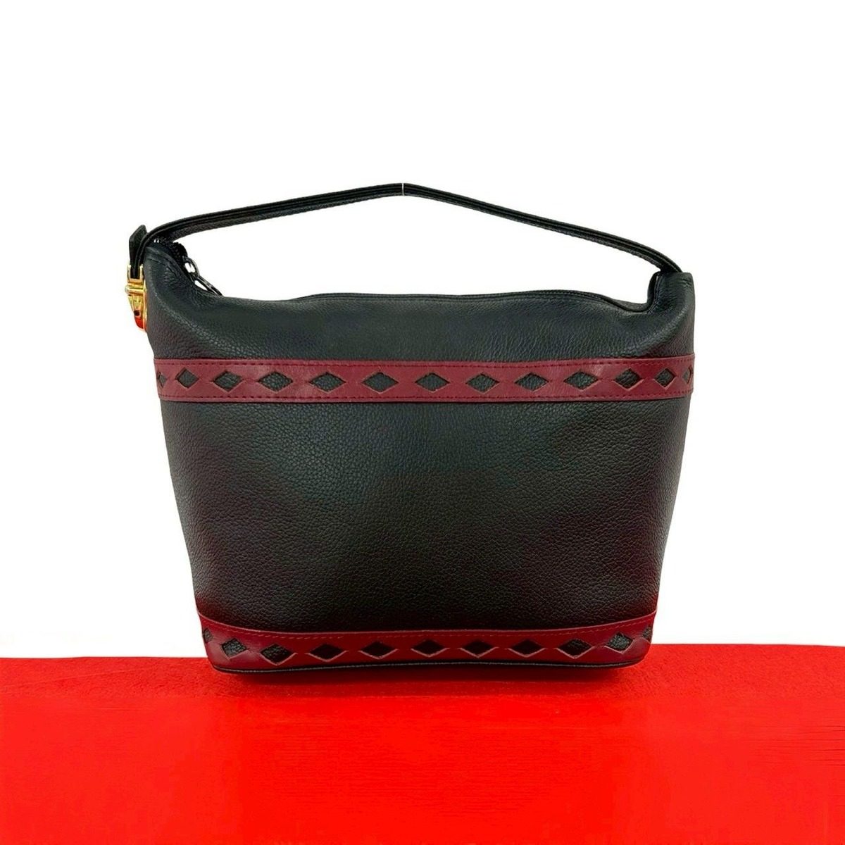 Saint Laurent Yves YSL Logo Cutout Leather Handbag Black Red
