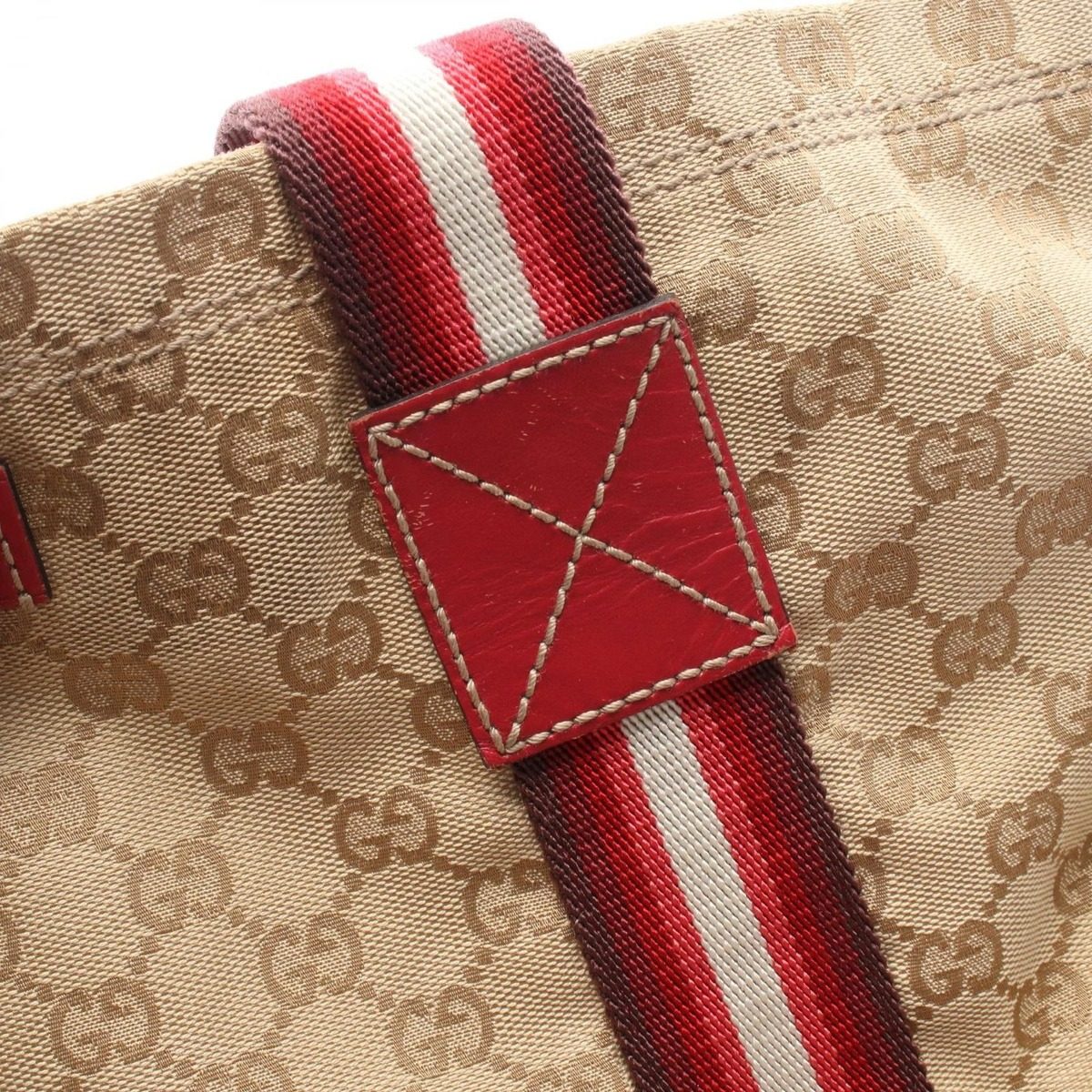 Gucci Tote GG Crystal Beige Red Canvas Leather — view 7