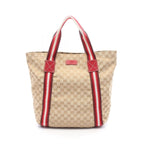 Gucci Tote GG Crystal Beige Red Canvas Leather