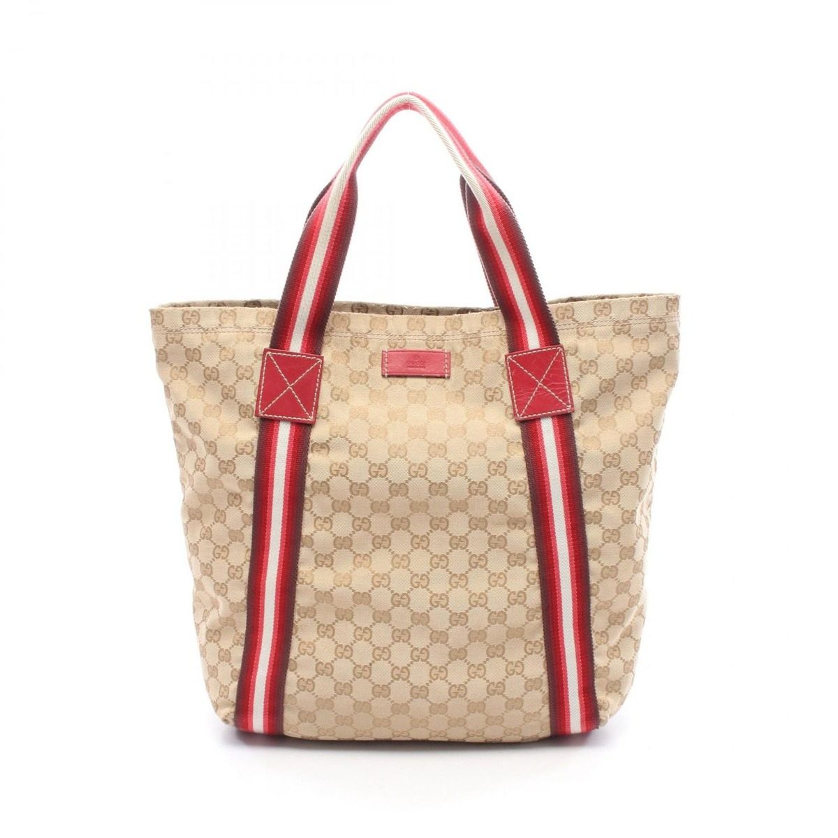 Gucci Tote GG Crystal Beige Red Canvas Leather