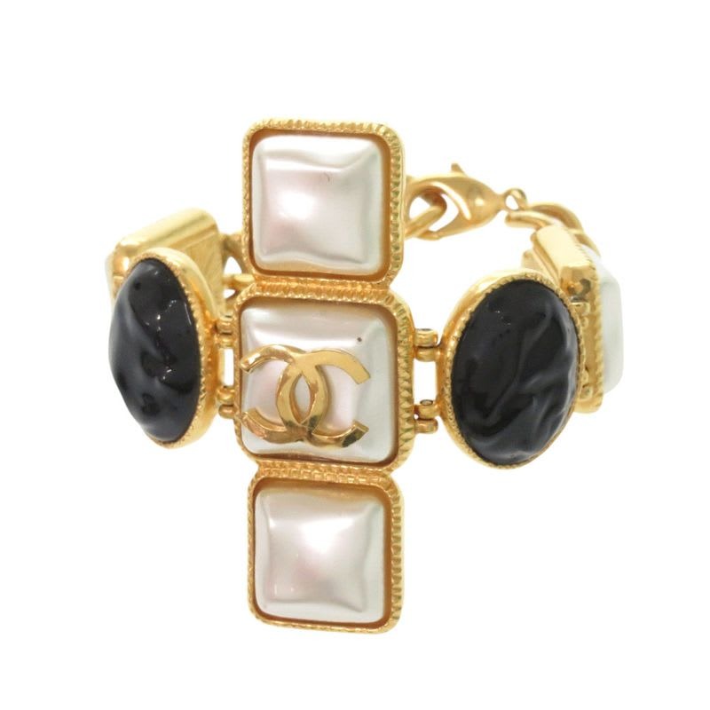 Chanel Gripoix Coco Mark Bracelet GP B20 K Faux Pearl Colored Stone Gold White — view 2