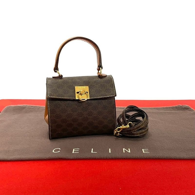Celine Vintage Macadam Blason Ring Hardware Leather 2-Way Mini Handbag
