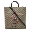 Gucci GG Supreme Bee Print Bee Tote 2-Way Shoulder Bag Leather Khaki Beige Black