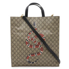 Gucci GG Supreme Bee Print Bee Tote 2-Way Shoulder Bag Leather Khaki Beige Black