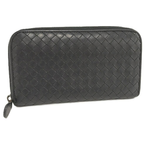 Bottega Veneta Zip Around Wallet Intrecciato Black