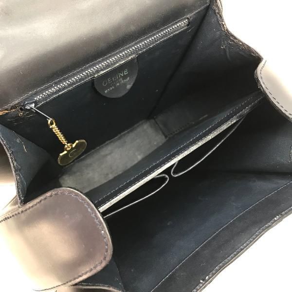 Celine Leather Ribbon Hand Bag Navy Gold — view 7