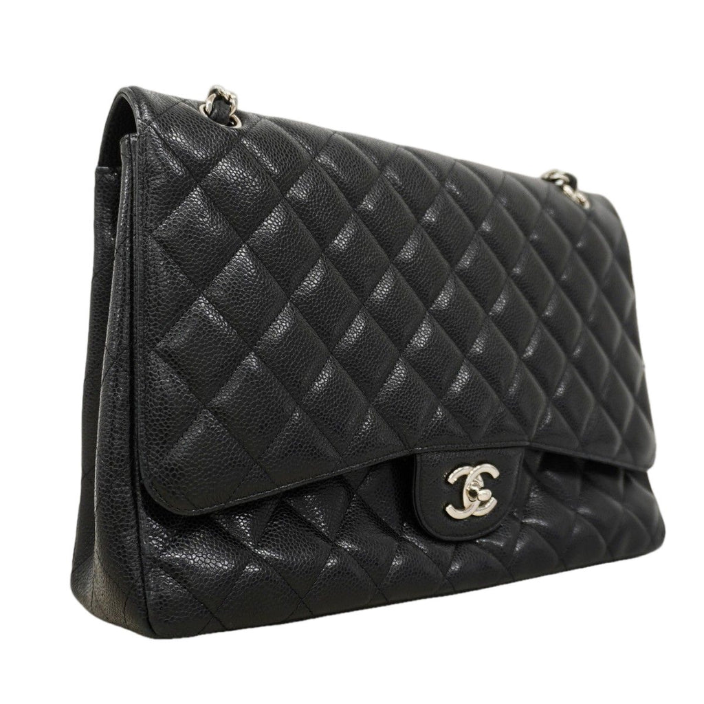 Chanel Shoulder Bag Deca Quilted Caviar Leather Black Silver — view 2