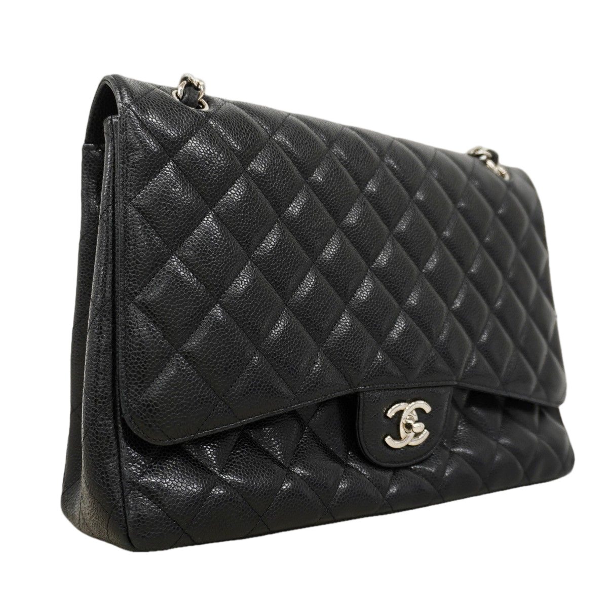 Chanel Shoulder Bag Deca Quilted Caviar Leather Black Silver — view 2