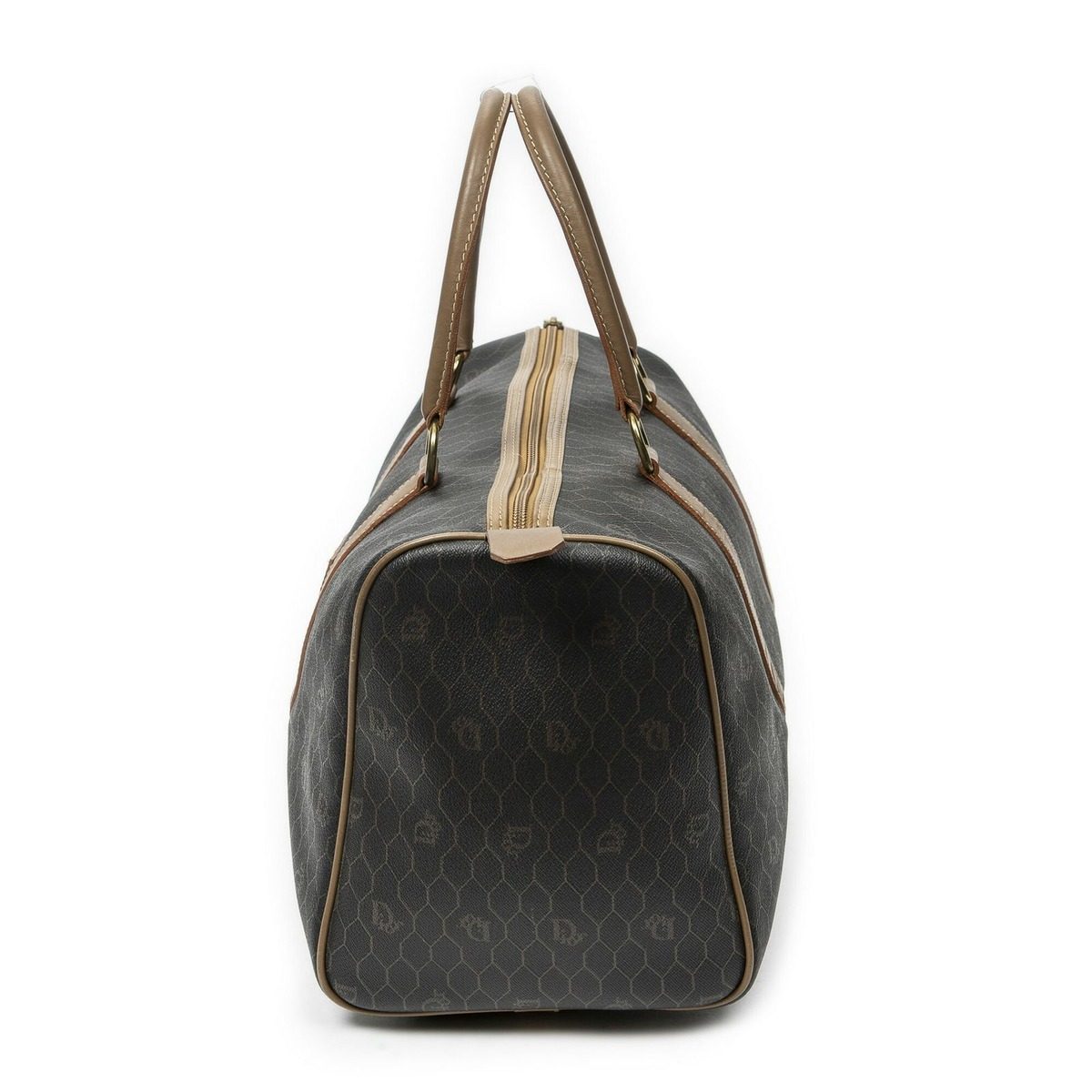 Dior Vintage Small Travel Boston Dark Gray Brown Honeycomb Canvas Shoulder Bag — view 3