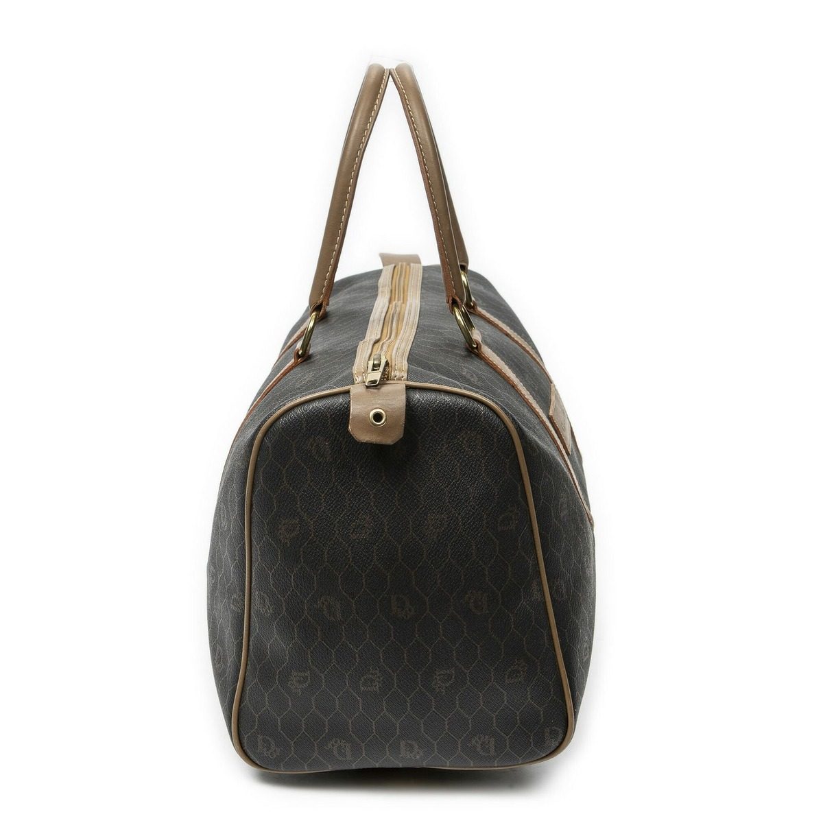 Dior Vintage Small Travel Boston Dark Gray Brown Honeycomb Canvas Shoulder Bag — view 4