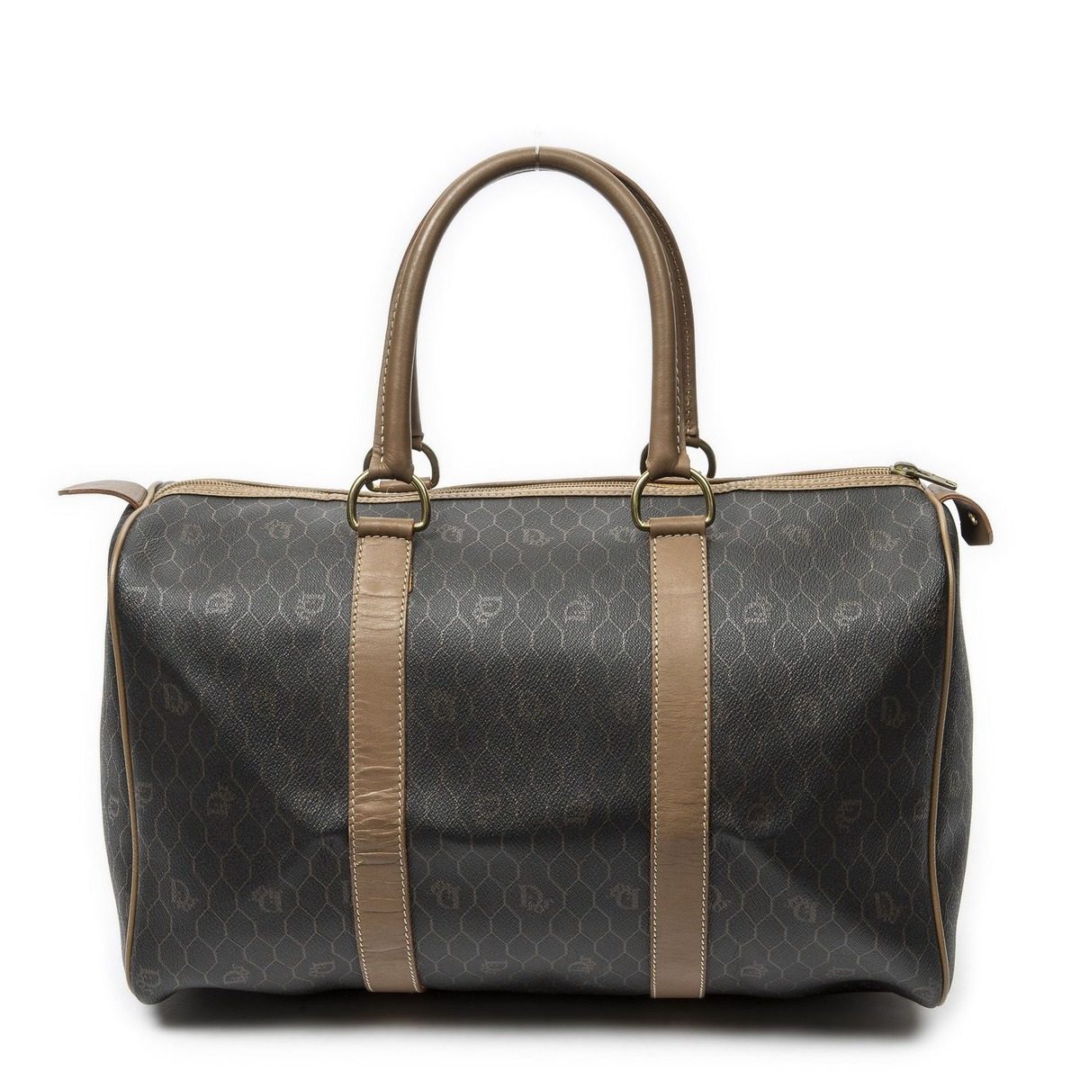 Dior Vintage Small Travel Boston Dark Gray Brown Honeycomb Canvas Shoulder Bag — view 5