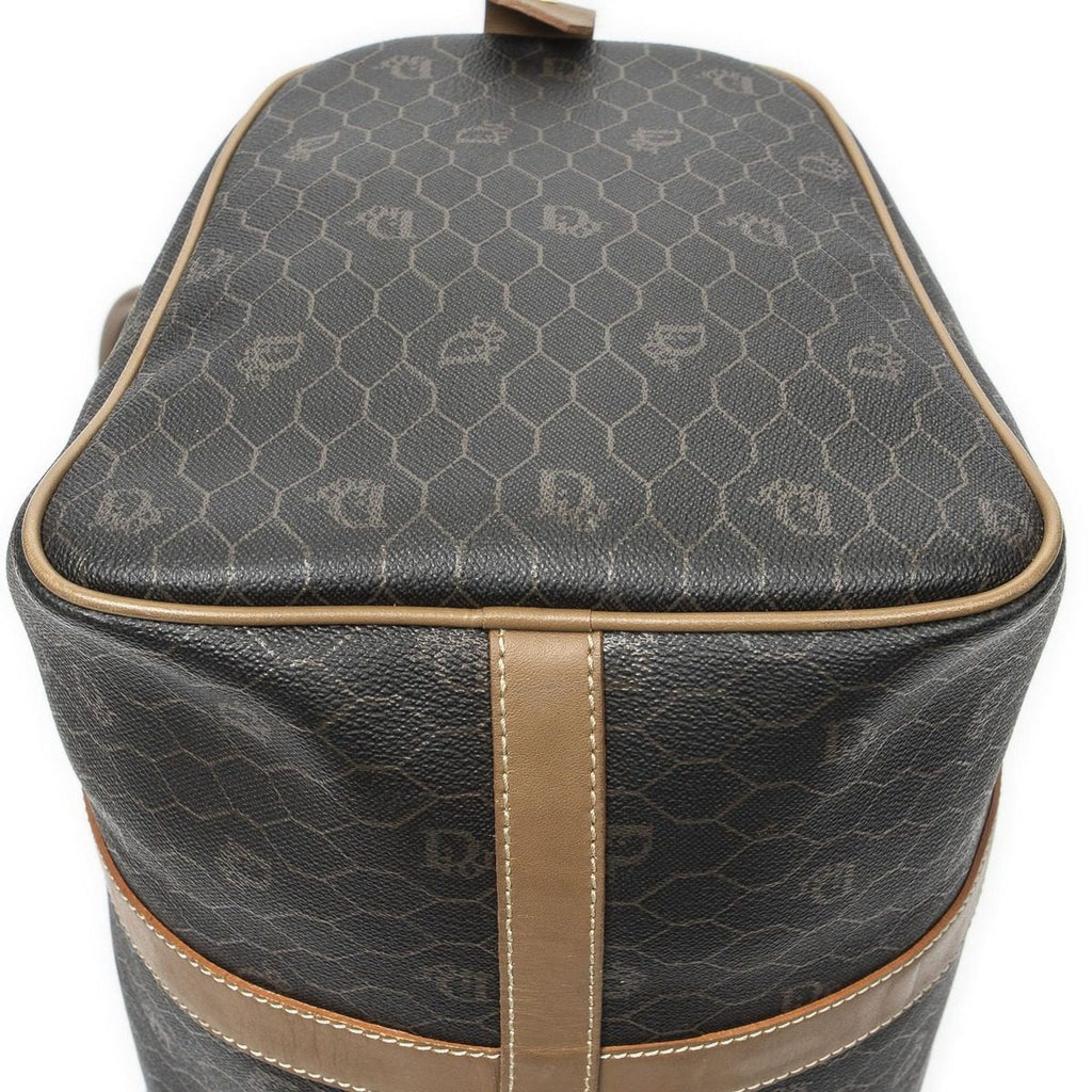 Dior Vintage Small Travel Boston Dark Gray Brown Honeycomb Canvas Shoulder Bag — view 8