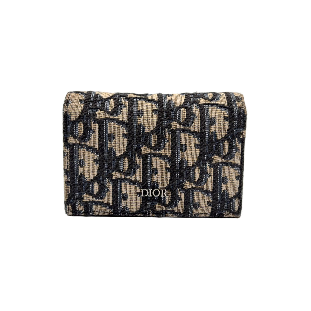 Dior Oblique Jacquard Leather Canvas Navy Black Card Case Silver