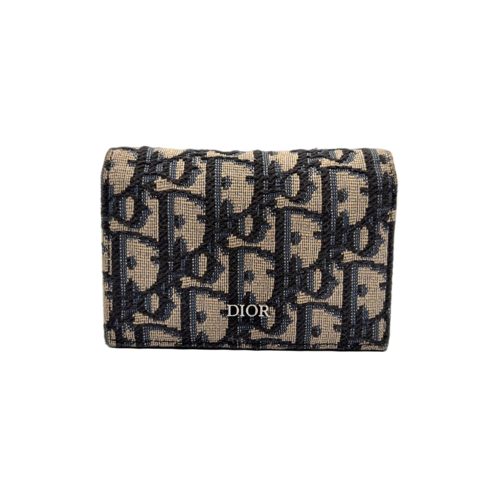 Dior Oblique Jacquard Leather Canvas Navy Black Card Case Silver