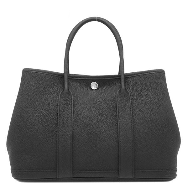 Hermes Tote Bag Garden Party TPM 30 Black Silver Oarleather