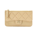 Chanel Quilted Coin Case Fragment Caviar Leather Beige CC Logo