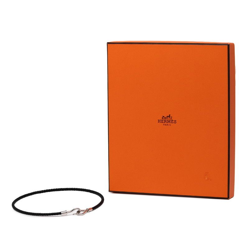 Hermes Jumbo Choker Bracelet Black Silver Hardware Leather Metal — view 6