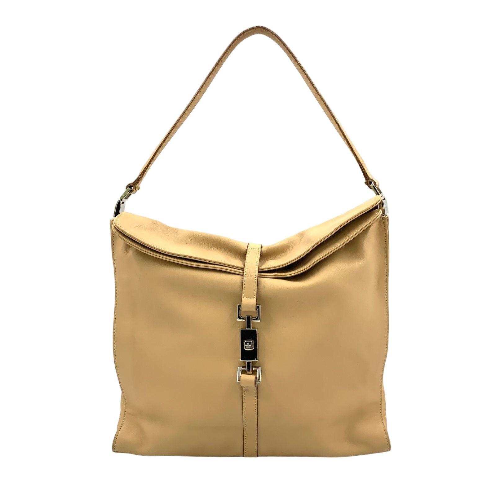 Gucci Jackie Logo Leather Beige Shoulder Bag Silver