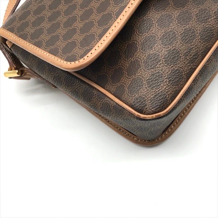 Celine Macadam Circle Logo Leather Gold Vintage Shoulder Bag Brown — view 5