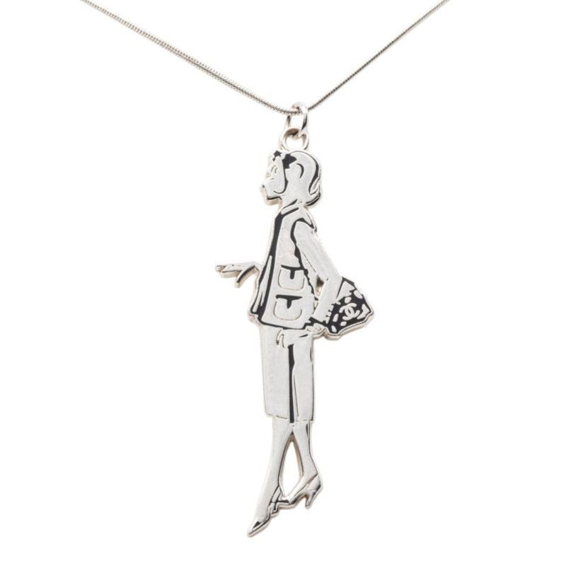 Chanel Mademoiselle Necklace Silver Black Metal