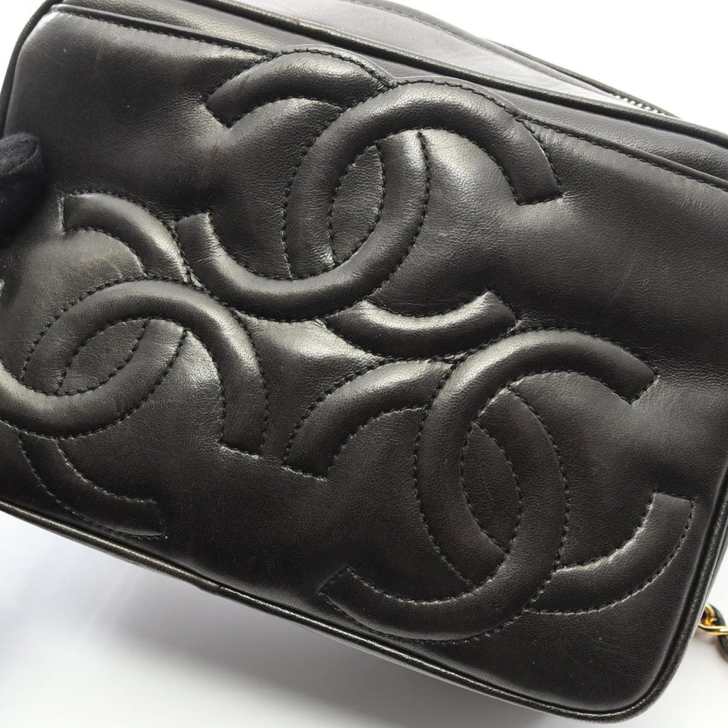 Chanel Shoulder Bag Triple CC Logo Black Lambskin Coco Fringe Small — view 8