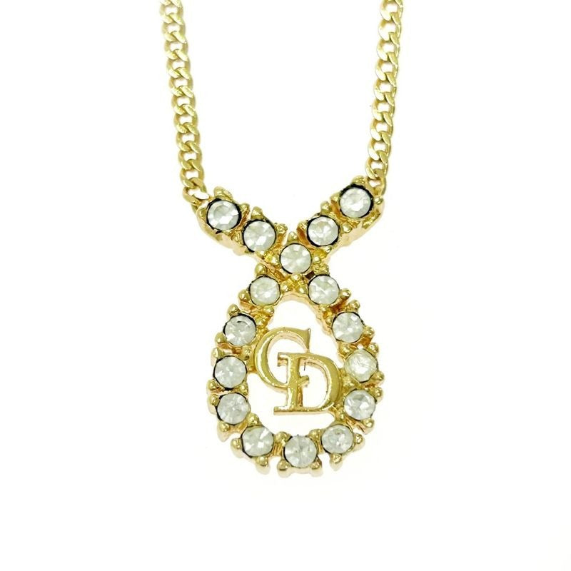 Christian Dior GP Rhinestone CD Logo Necklace Gold