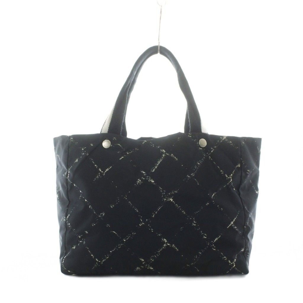 Chanel Travel Line Tote Nylon Black Plaid Pattern RI