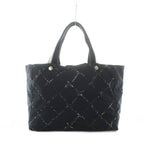 Chanel Travel Line Tote Nylon Black Plaid Pattern RI
