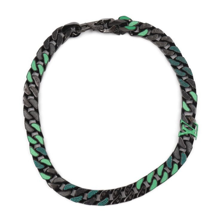 Louis Vuitton Collier Chain Links Patches Necklace Mp2853 Metal Black Green — view 2