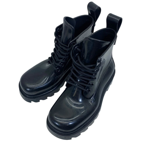 Bottega Veneta Strut Lace Up Rubber Boots Ankle Shoes Black