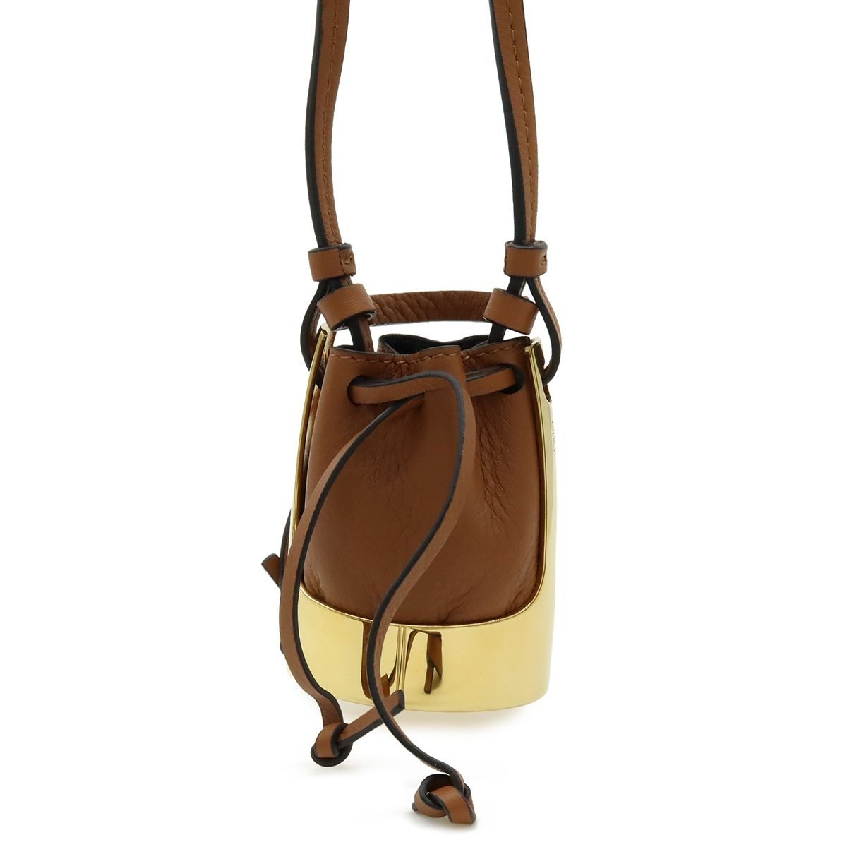 Loewe Balloon Necklace Pendant Motif Mini Bag Drawstring Leather Brown Gold
