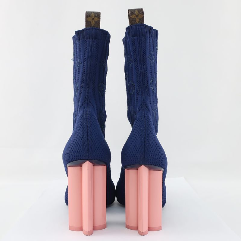 Louis Vuitton Knit Boots Ankle Sock Navy Pink — view 5