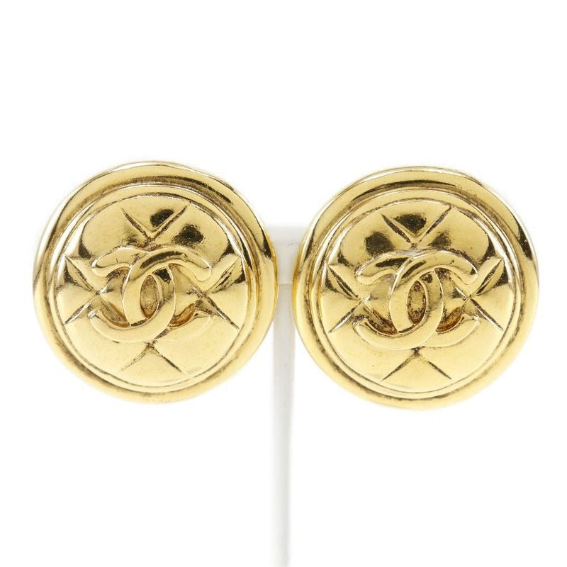Chanel Coco Mark Quilted Vintage Gold Plated 27.8 g Earrings
