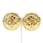 Chanel Coco Mark Quilted Vintage Gold Plated 27.8 g Earrings